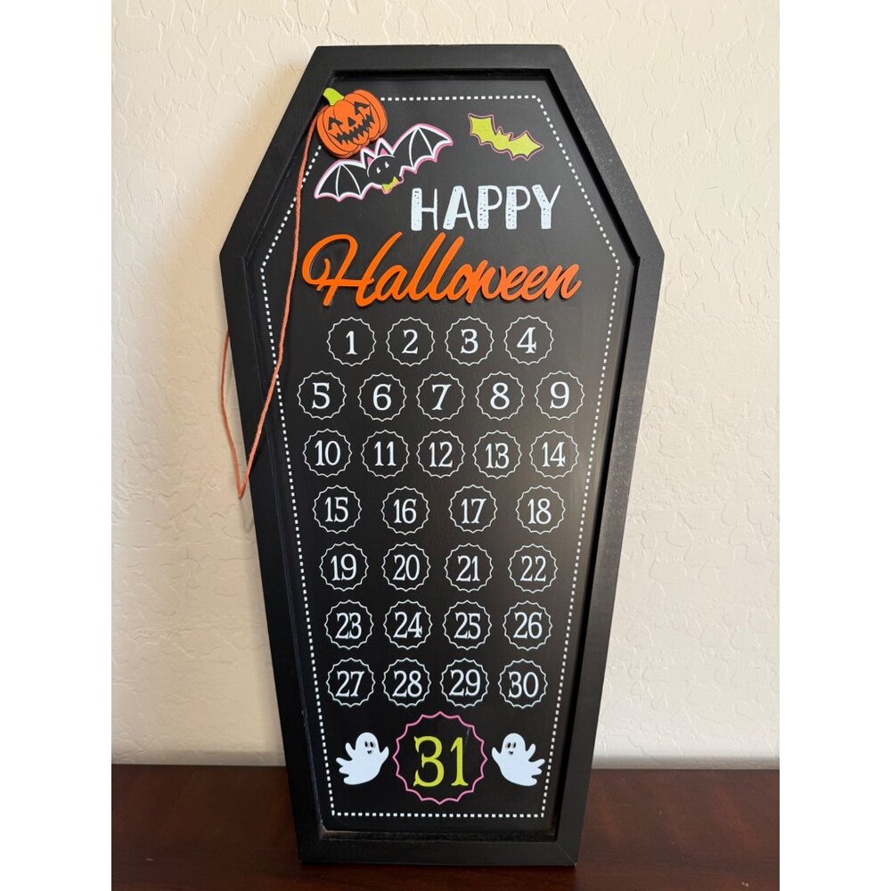 Ashland Halloween Countdown Calendar Coffin Shaped Wall Decor 22.5” Tall